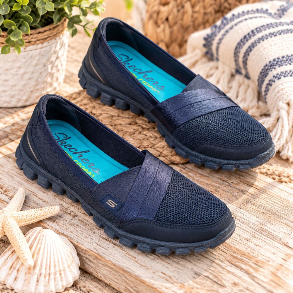 Skechers EZ Flex 2 Quipster Women's Slip-On Shoes Navy Blue Size 5 Memory Foam